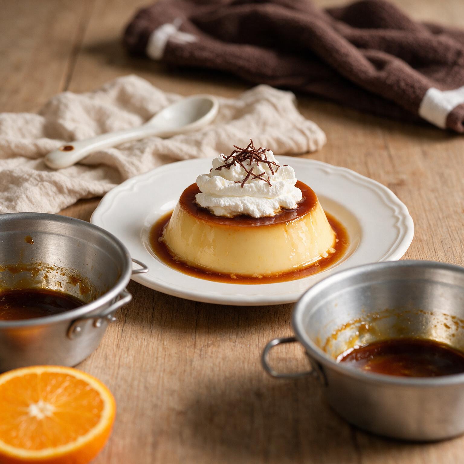 Flan de huevo tradicional casero cubierto de caramelo